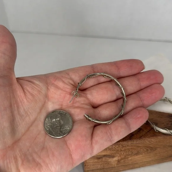 Vintage Estate Silver Roped Hoop Earrings Lot E25 - Picture 5 of 6